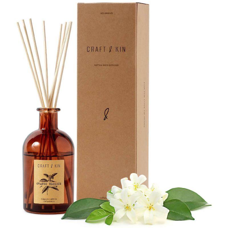 Amber Glass Orange Blossom Reed Diffuser Set with Rattan Sticks