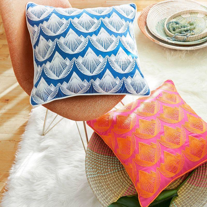 Lotus Embroidered Decorative Pillow Orange/Magenta - Rochelle Porter