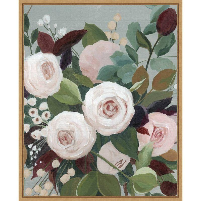 23" x 20" Framed Canvas Wall Art with Pink and Green Floral Design