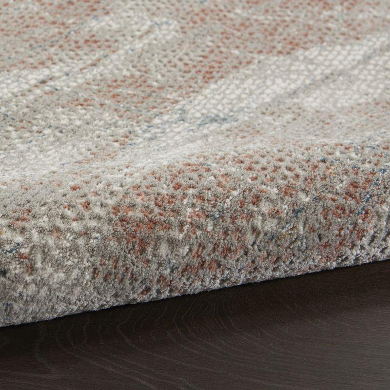 Rustic Textures Light Grey and Rust Hand-Knotted Runner Rug