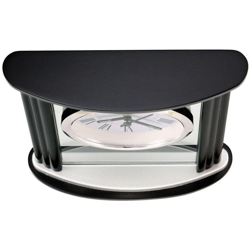 Cambridge Modern & Contemporary Roman Numeral Solid Wood Quartz Movement / Crystal Tabletop Clock with Alarm in Black Satin