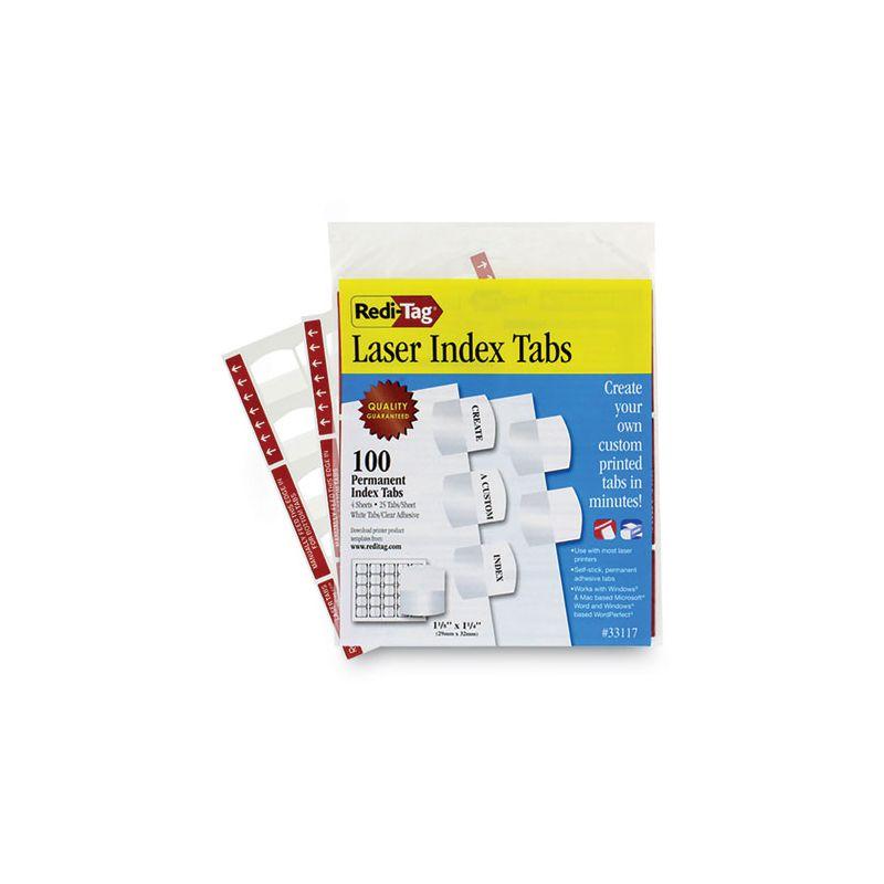 Redi-Tag Laser Printable Index Tabs, 1/5-Cut, White, 1.13" Wide, 100/Pack