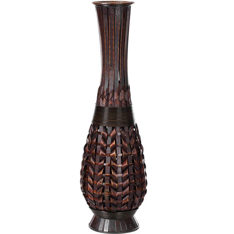 Uniquewise Antique Trumpet Style Brown Bamboo Floor Vase - 36-inch-Tall Decorative Vase for Entryway or Living Room - Vintage-Inspired Home Decor
