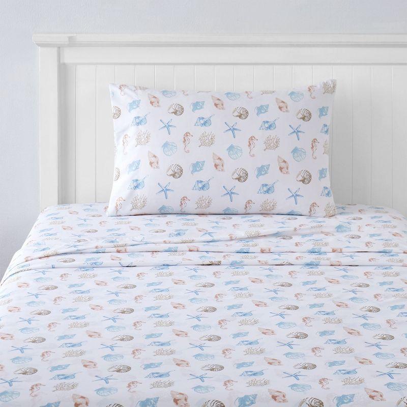 Twin XL Pink Seashell Print Microfiber Kids' Sheet Set