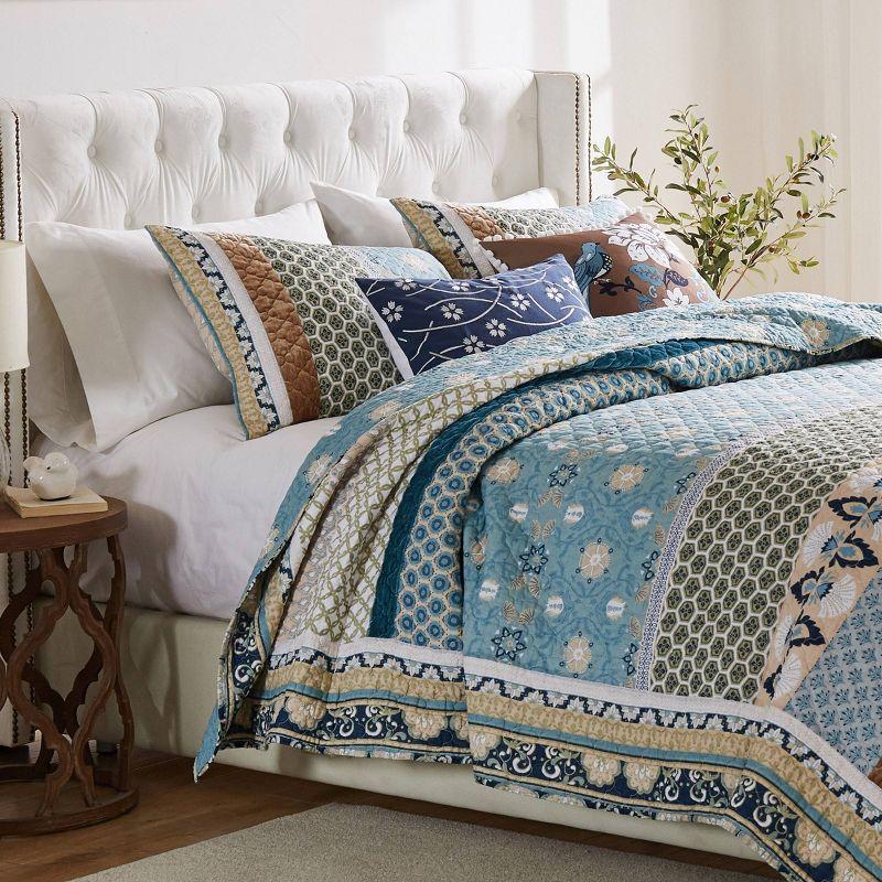 Thalia Blue Cotton Twin Reversible Quilt Set