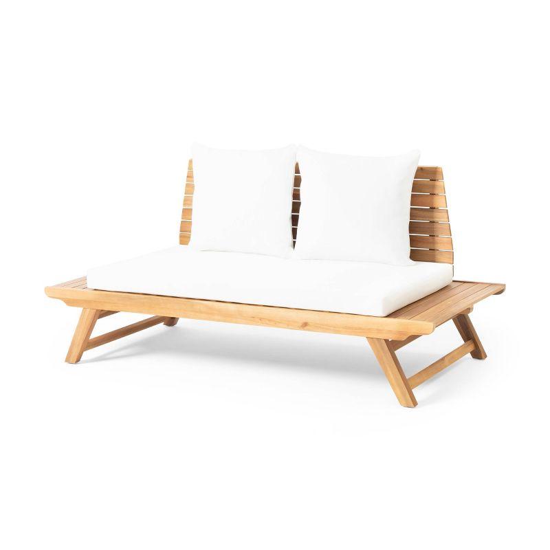 Sedona Teak Finish 68.5'' Acacia Wood Outdoor Loveseat with White Cushions