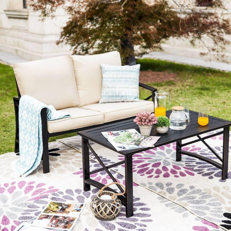 Beige Iron Frame Loveseat and Coffee Table Patio Set