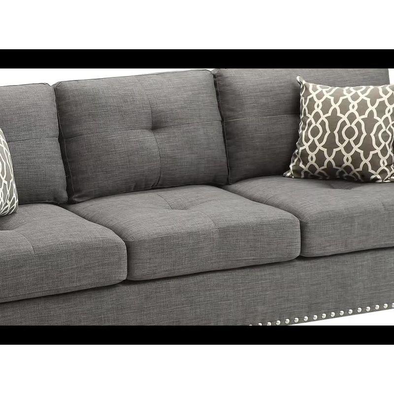 Laurissa 82" Gray Linen Tufted Sofa with Nailhead Trim