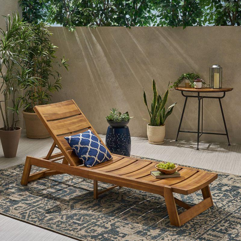Maki Wood Chaise Lounge Teak - Christopher Knight Home: Weather-Resistant Acacia & Iron Frame, 90 Day Warranty
