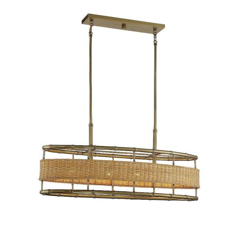 Savoy House Arcadia 4 - Light Chandelier in  Warm Brass/Natural Rattan