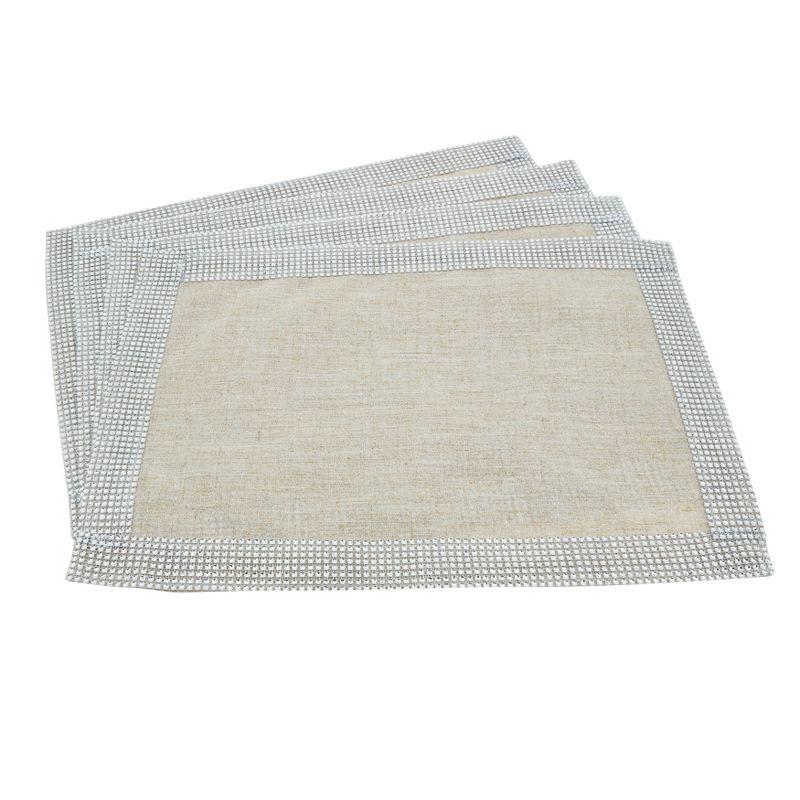 Silver Studded Linen-Blend Placemats (Set of 4)