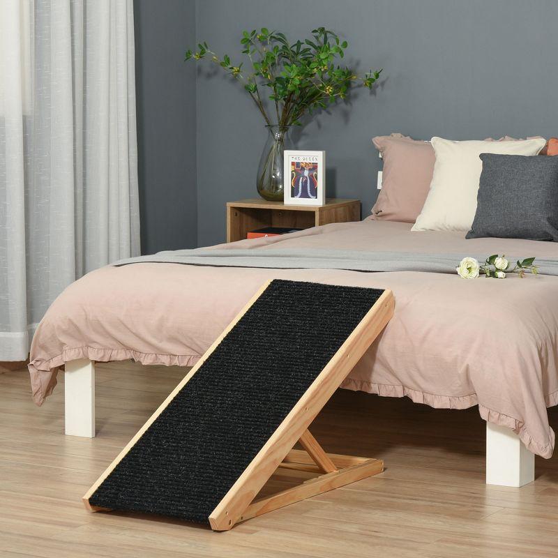 PawHut Elevated Pet Ramp for Dogs and Cats, Foldable and Height Adjustable with Non-slip Finish, Pine 35.5"L x 16"W x 24"H, Black