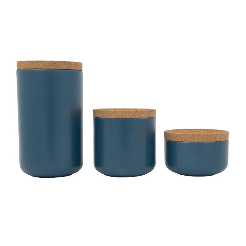 Kamenstein 3pc Canister Set Teal: Ceramic Kitchen Storage & Organization, Cork Lid, Lifetime Warranty