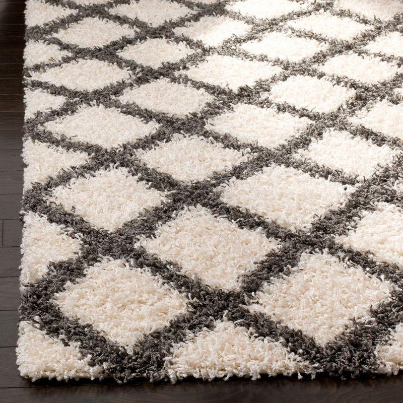 Ivory and Dark Grey Hand-Knotted Shag Rug 3x5 Feet