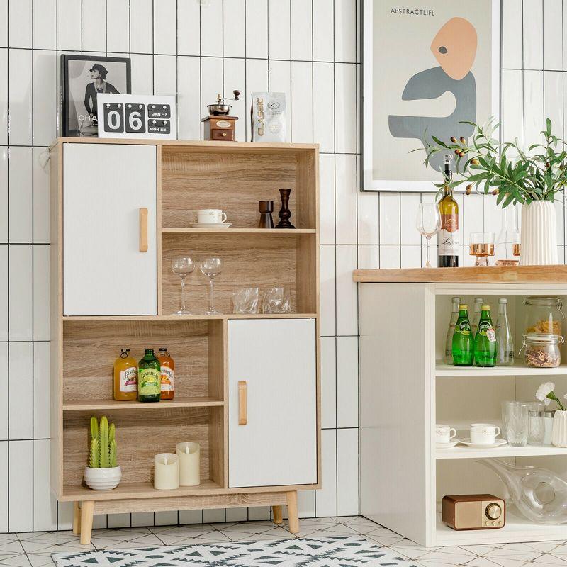 White and Natural Wood Kids Storage Cabinet with Doors