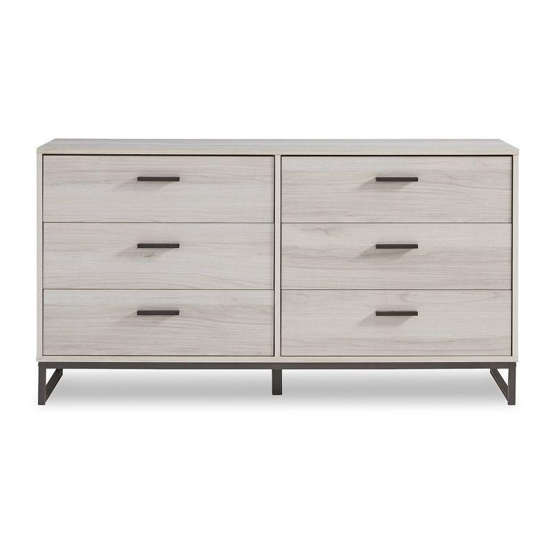 Light Natural Transitional 6-Drawer Dresser with Black Accents