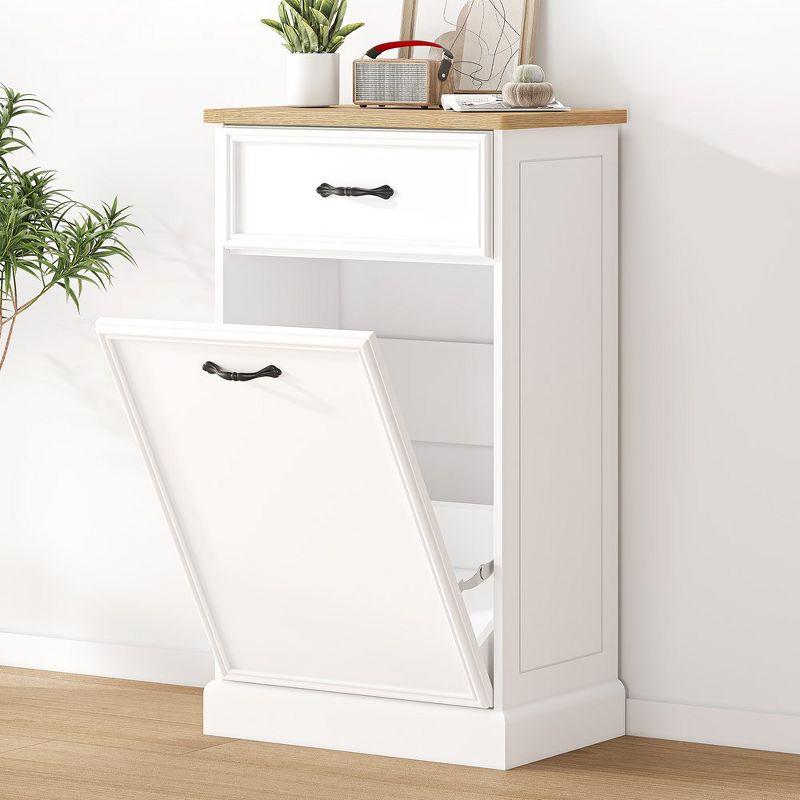 White Wood Tilt-Out Trash Can Cabinet with Storage