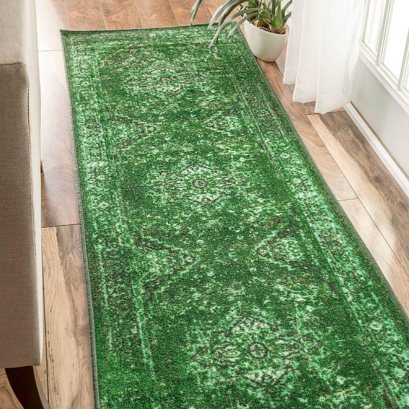 Green Tufted Reversible Synthetic Runner Rug