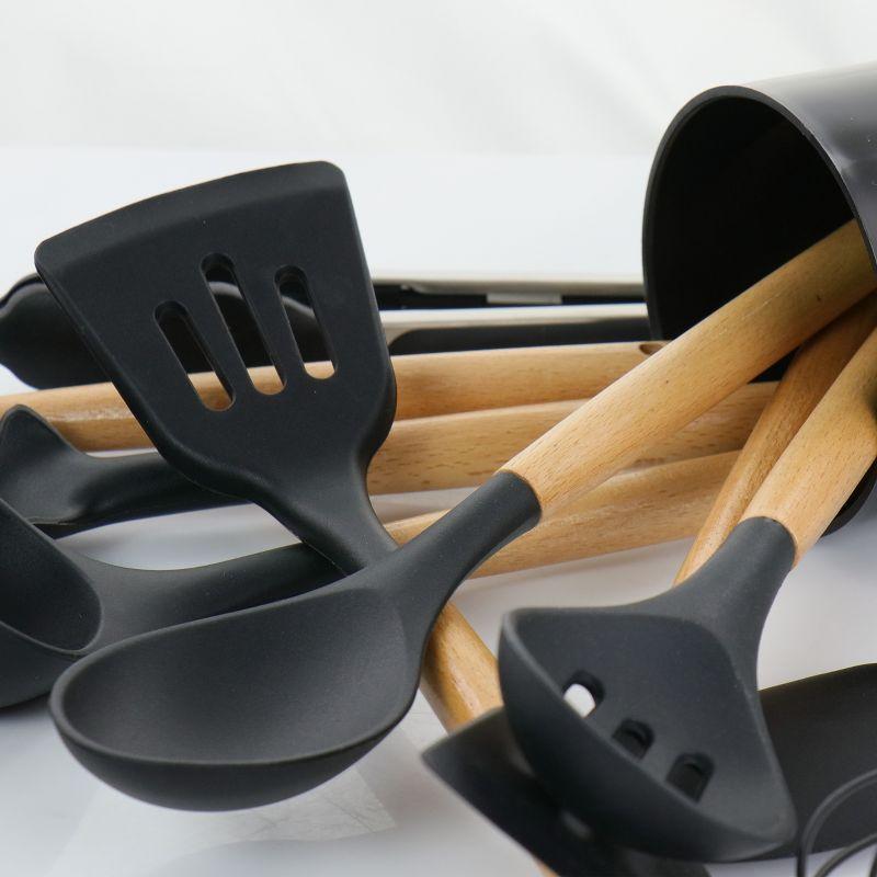 MegaChef 12 Piece Black Silicone and Wood Cooking Utensils Set