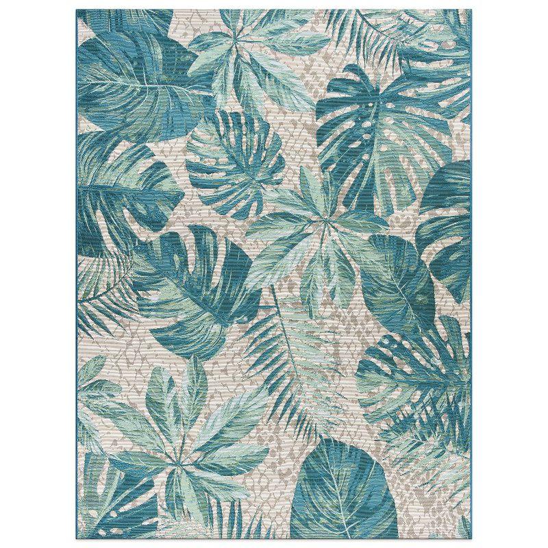 Blue Floral Synthetic Rectangular 5' x 7' Washable Rug