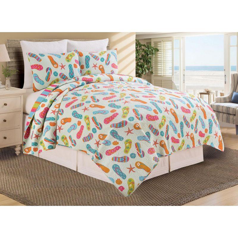 C&F Home Flip Flop Life Cotton Coastal Beach Theme King 3 Piece Beach Quilt Set