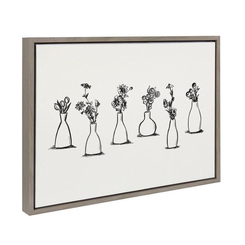 Gray Framed Canvas with Black and White Floral Vases, 26.69 x 21.63 in