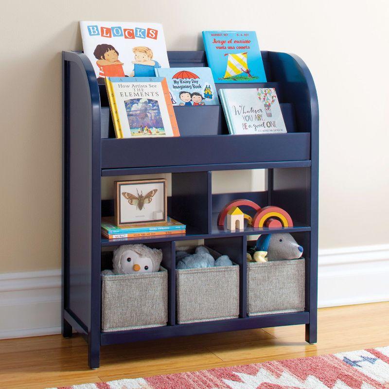 Navy Wooden Kids' Book and Toy Storage with Bins