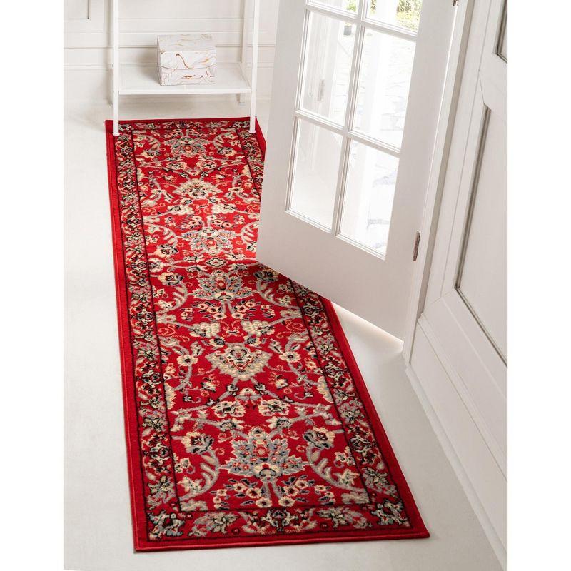 Red and Ivory Synthetic Washable Reversible Runner Rug