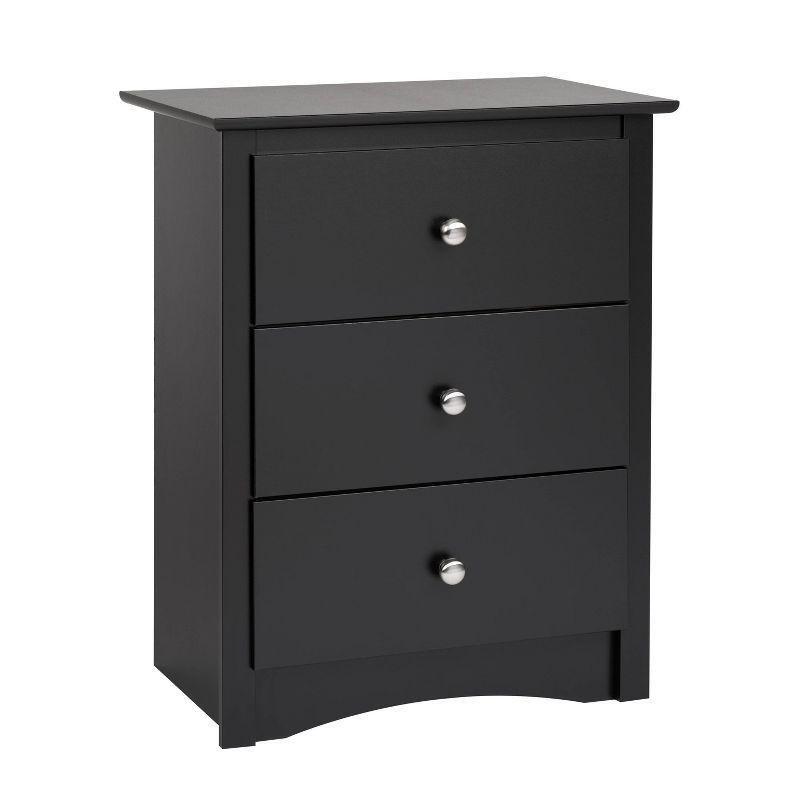 Prepac Sonoma 3 Drawer Nightstand - Black : Wood Composite Bedside Table, Rectangle Shape, Spot Clean