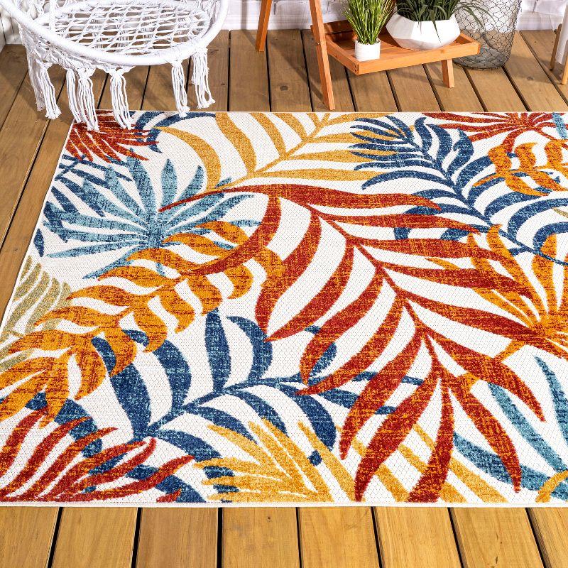 9'x 12' Tropics Palm Leaves Indoor/Outdoor Area Rug, Cream/Orange - JONATHAN Y