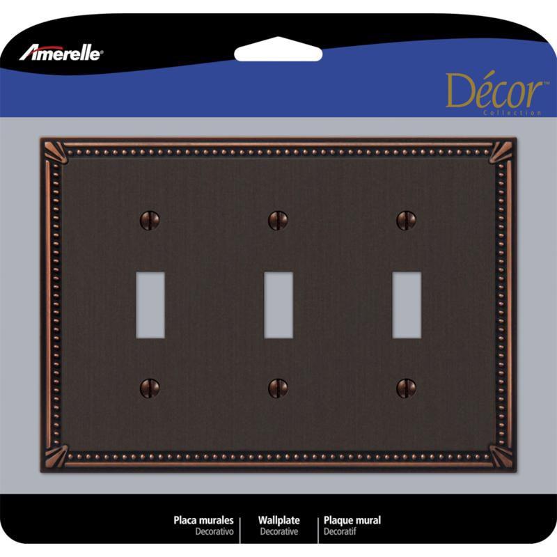 Aged Bronze 3-Gang Beaded Toggle Wall Plate