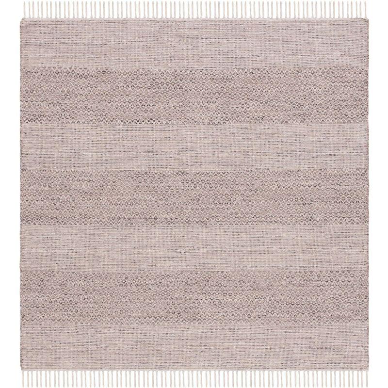 Ivory and Steel Grey Handwoven Cotton Square Area Rug