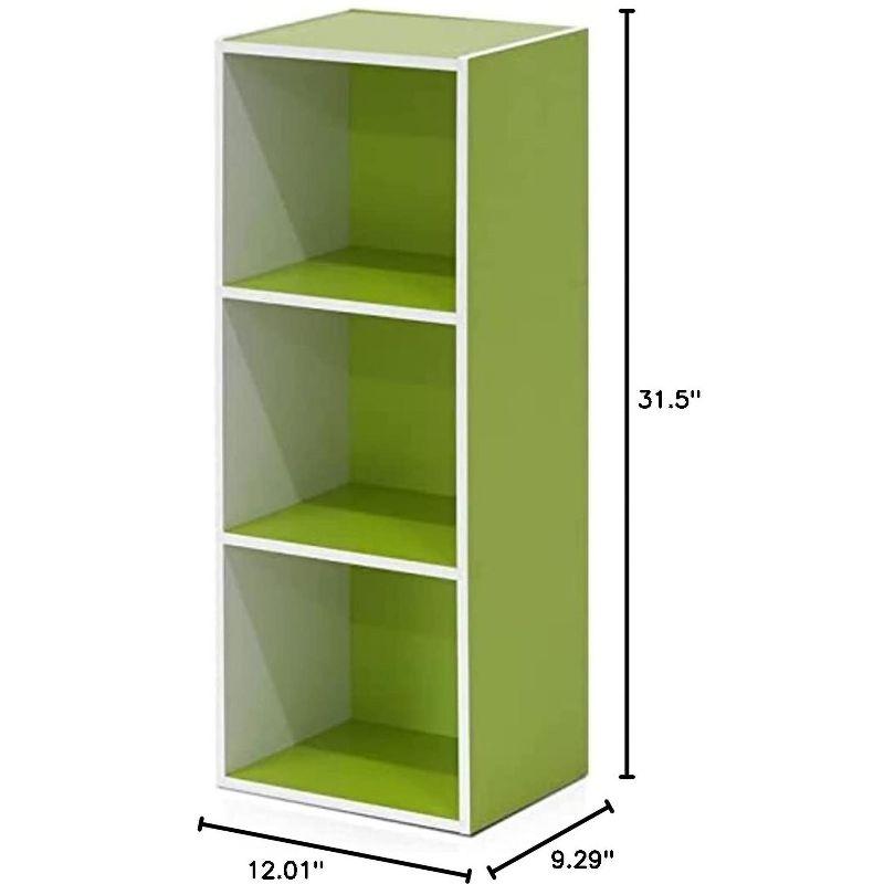 Sleek White 3-Tier Open Shelf Bookcase with Green Accents