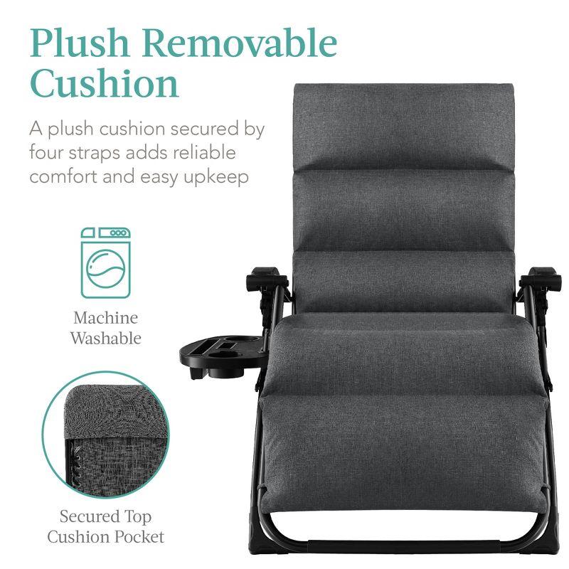 Best Choice Products Oversized Zero Gravity Chair, Folding Recliner w/ Removable Cushion, Side Tray