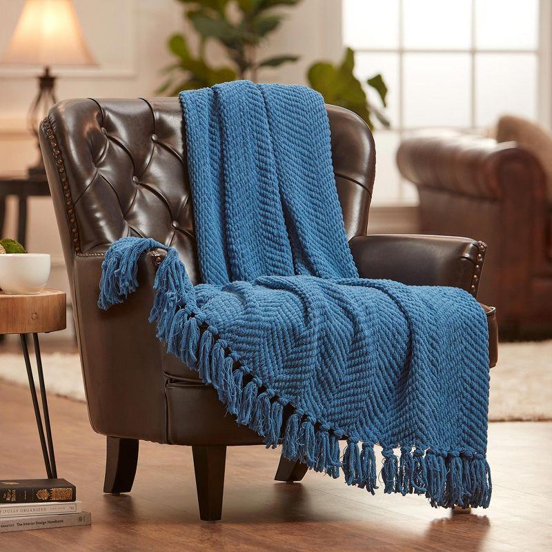 Chanasya Textured Knit Throw Blanket with Tassels