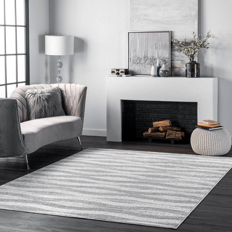 Reversible Gray Stripe Synthetic Area Rug 4' x 6'