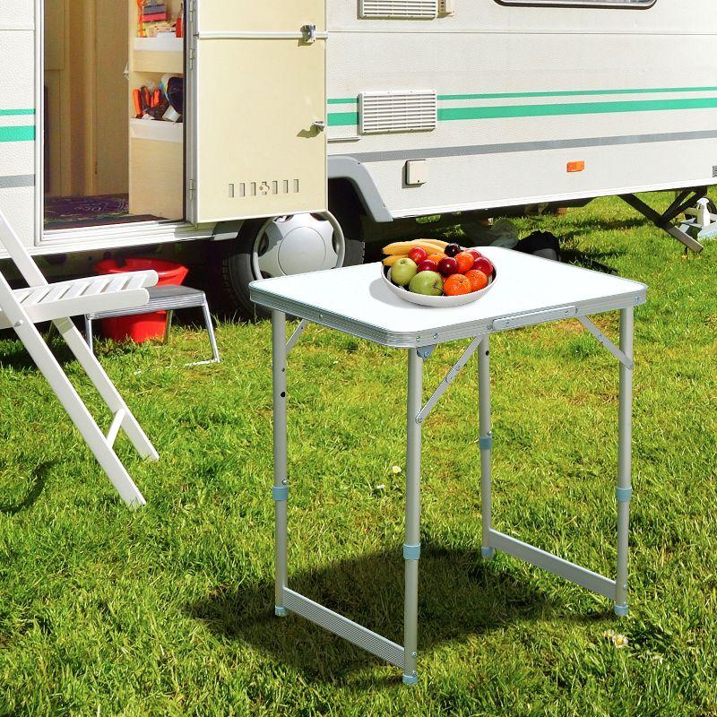 Outsunny 23" Folding Camping Table Beach Table with Height Adjustability, Lightweight Portable Table with Handle, Outdoor Folding Table Accessory