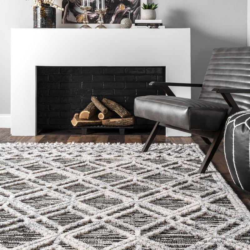 Nuloom 7x9 Ansley Moroccan Tassel Indoor Area Rug, Grey, High-Low Textured Bohemian Design, Plush High Pile, Stain Resistant, Bedroom, Living Room