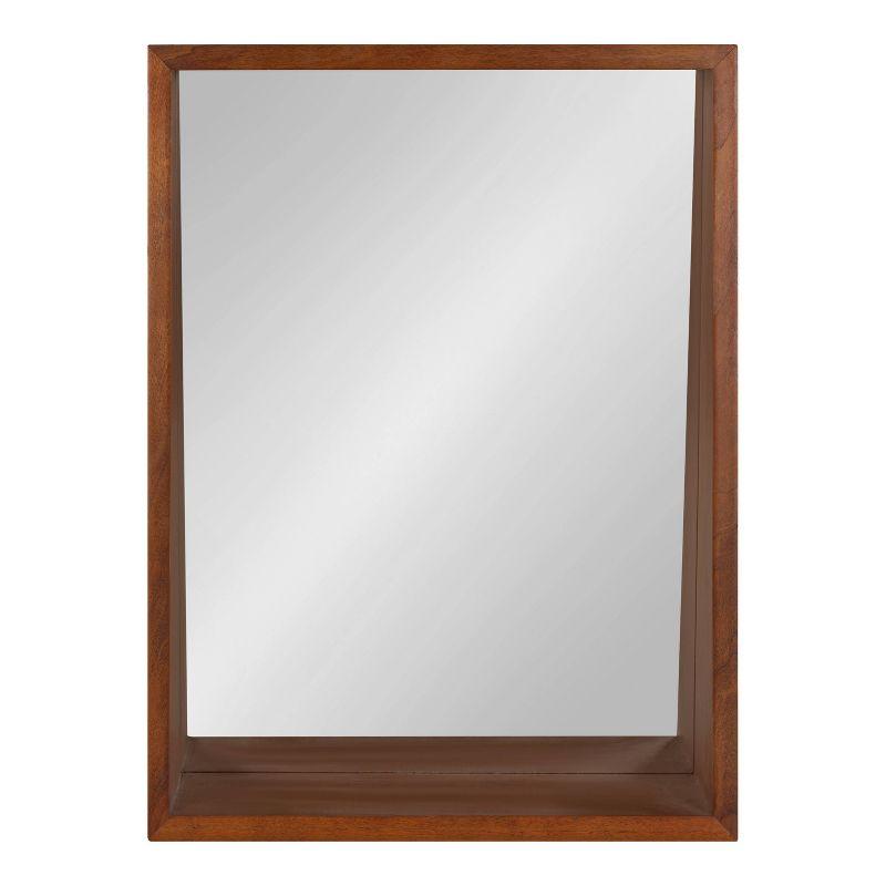 Hutton Mid-Century Modern Walnut Brown Wood Framed Mirror with Shelf