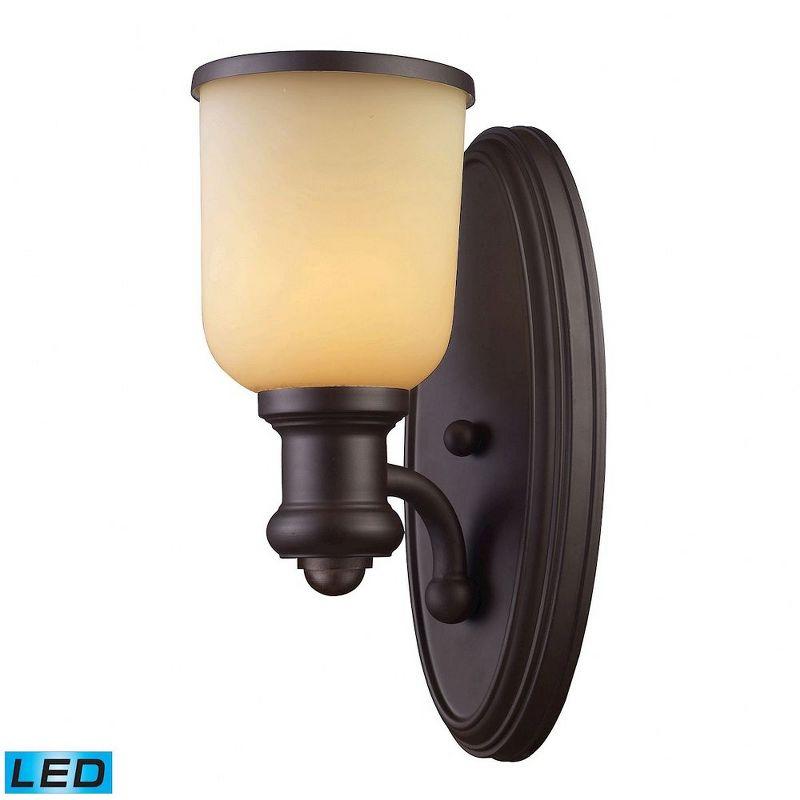 Oiled Bronze Dimmable Wall Sconce with Amber Glass Shade