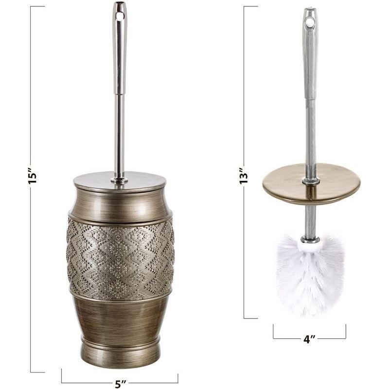 Silver Textured Diamond Pattern Toilet Brush with Holder