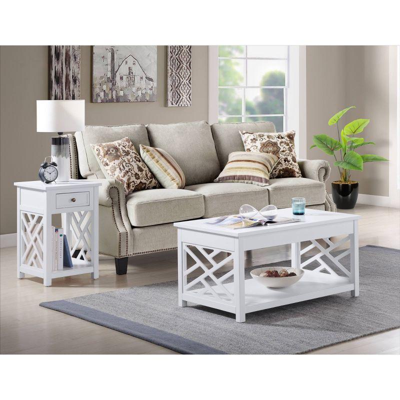 Coventry White Wood Coffee and End Table Set with Drawer