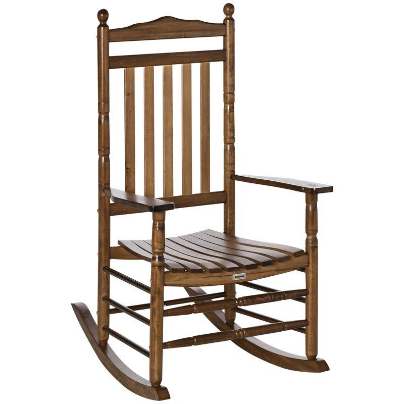 Brown Wooden High-Back Rocking Chair with Arms