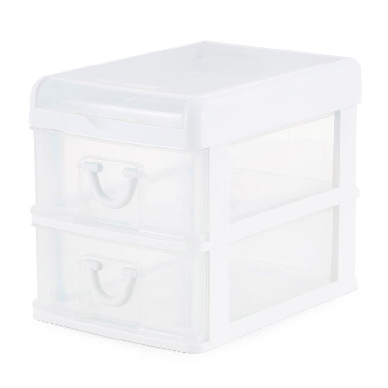 White Clear Plastic 2-Drawer Desk Organizer with Flip Top