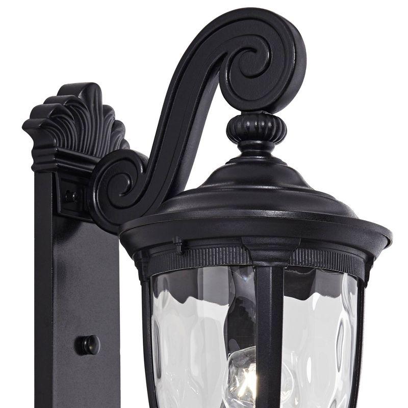 John Timberland Bellagio Vintage Outdoor Wall Light Fixture Texturized Black Dual Scroll Arm 24" Clear Hammered Glass for Post Exterior Barn Deck Home