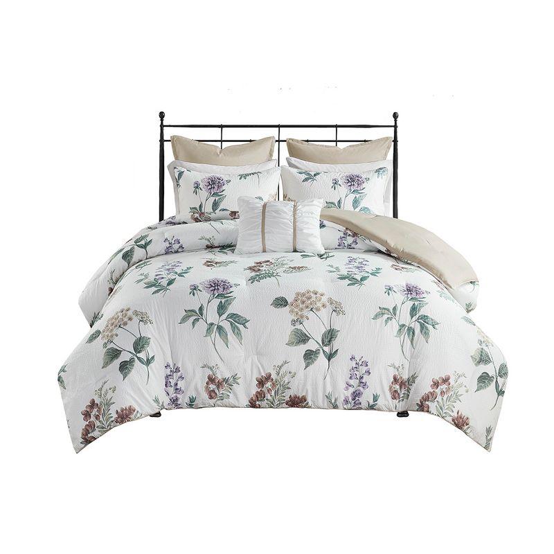 Madison Park Zennia 7 Piece Seersucker Floral Comforter Set with Throw Blanket