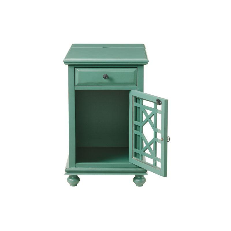 Elegant Chairside Table with Power Antique Teal Green - Martin Svensson Home