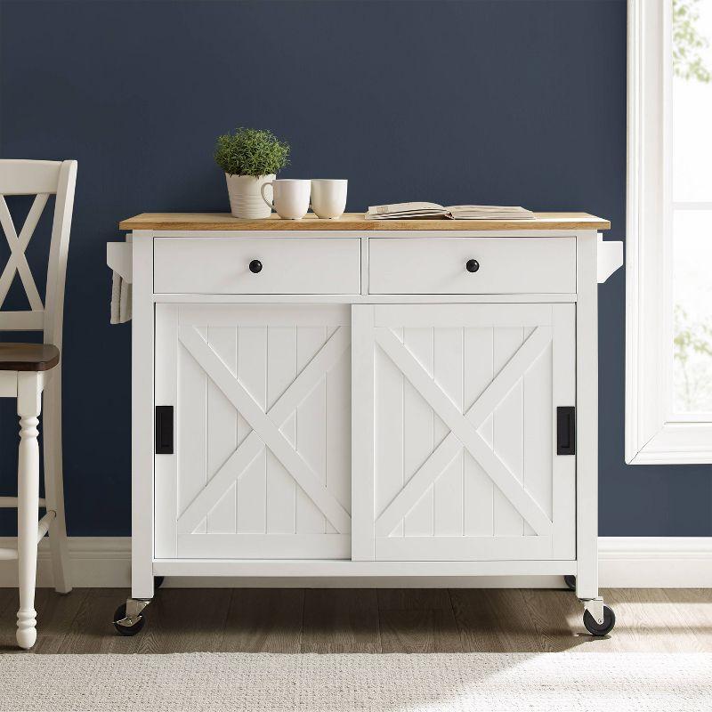 Laurel Kitchen Island/Cart White/Natural - Crosley: Farmhouse Style, Towel Bar, Adjustable Shelf