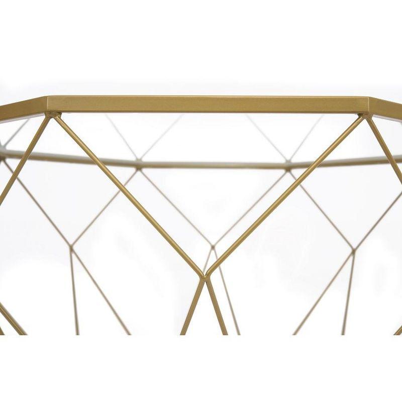 LeisureMod Malibu Modern 29" Wide Octagon Glass Top Coffee Table With Iron Base in Gold