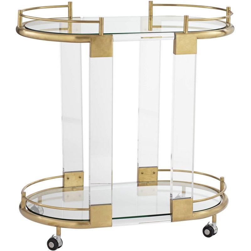 Adaline Clear Acrylic and Gold Oval Bar Cart with Storage